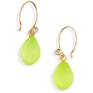 New $125 Alexis Bittar Lucite & 14K Gold Teardrop Earrings in Neon Yellow